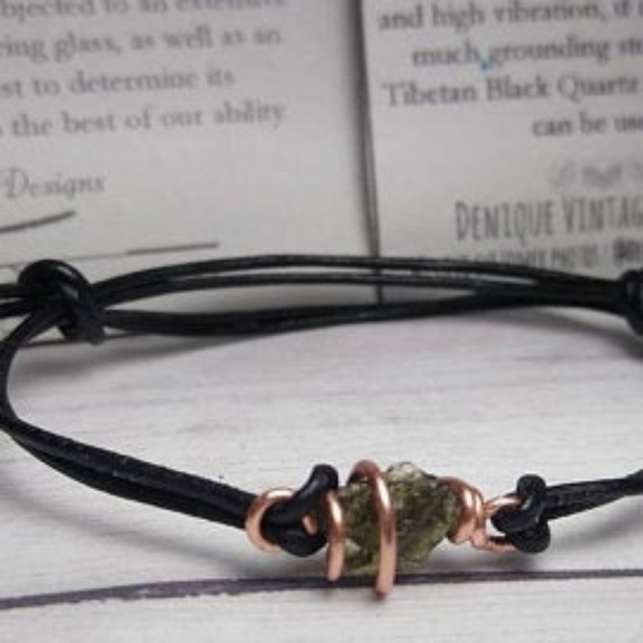 Raw Moldavite Wrapped in Copper Wire Bracelet - Picture 2 of 7